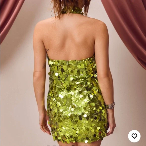 Green Sequin Halter Dress - Picture 3 of 4